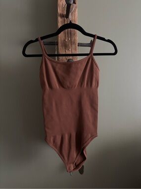 120.) NEW - Basic Slim-Strap Bodysuit in  Brown